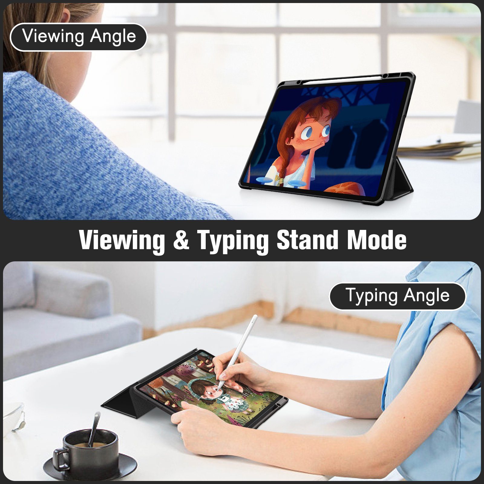 Fintie Tablet-Hülle für iPad Pro 12.9 2022 (6. Generation)/ iPad Pro 12.9 2021/2020/2018, mit Stifthalter-Hülle mit transparenter Hartschale auf der Rückseite