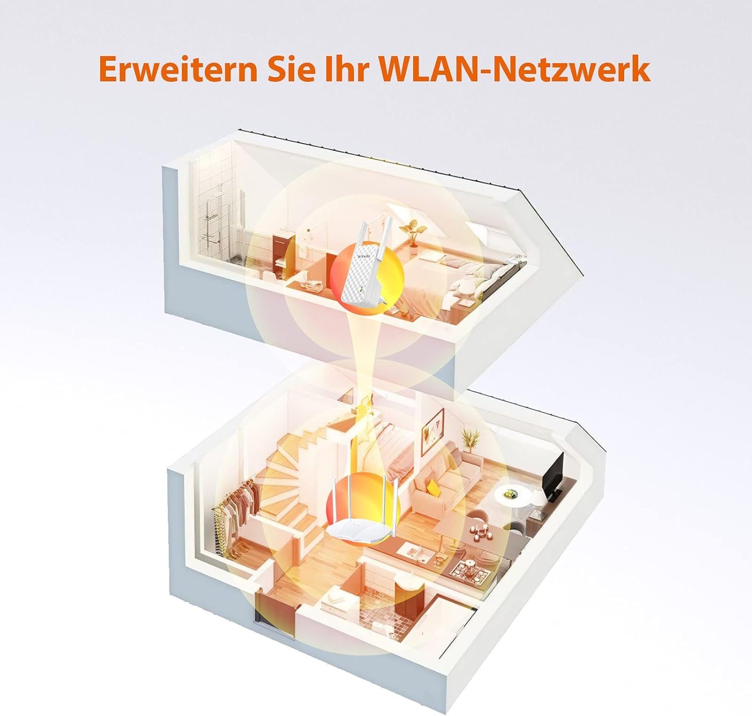 Tenda WLAN Verstärker externe Antennen, LED Anzeige, für allen WLAN Routern WLAN-Repeater