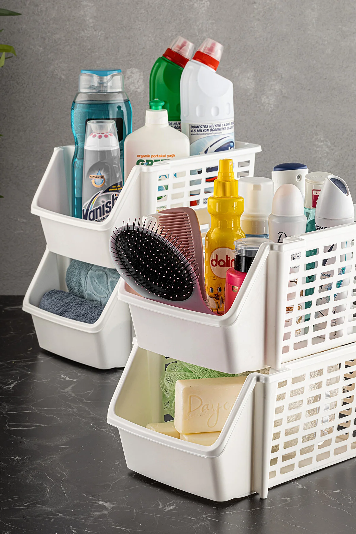Meleni Home  Set mit 4 stapelbaren Badezimmer- und Küchenregalen – Küchenorganisator
