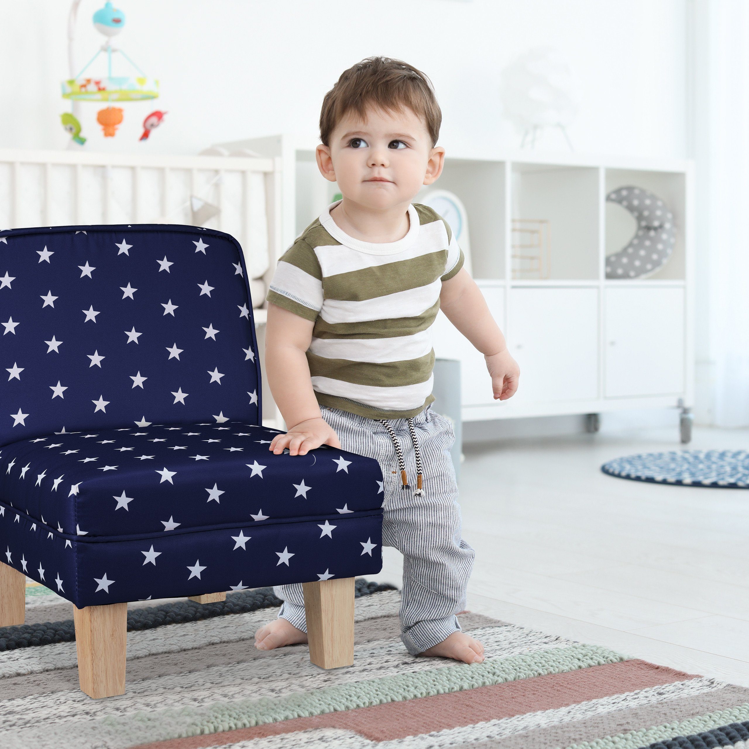 relaxdays Sessel Kindersessel mit Sternen, Dunkelblau