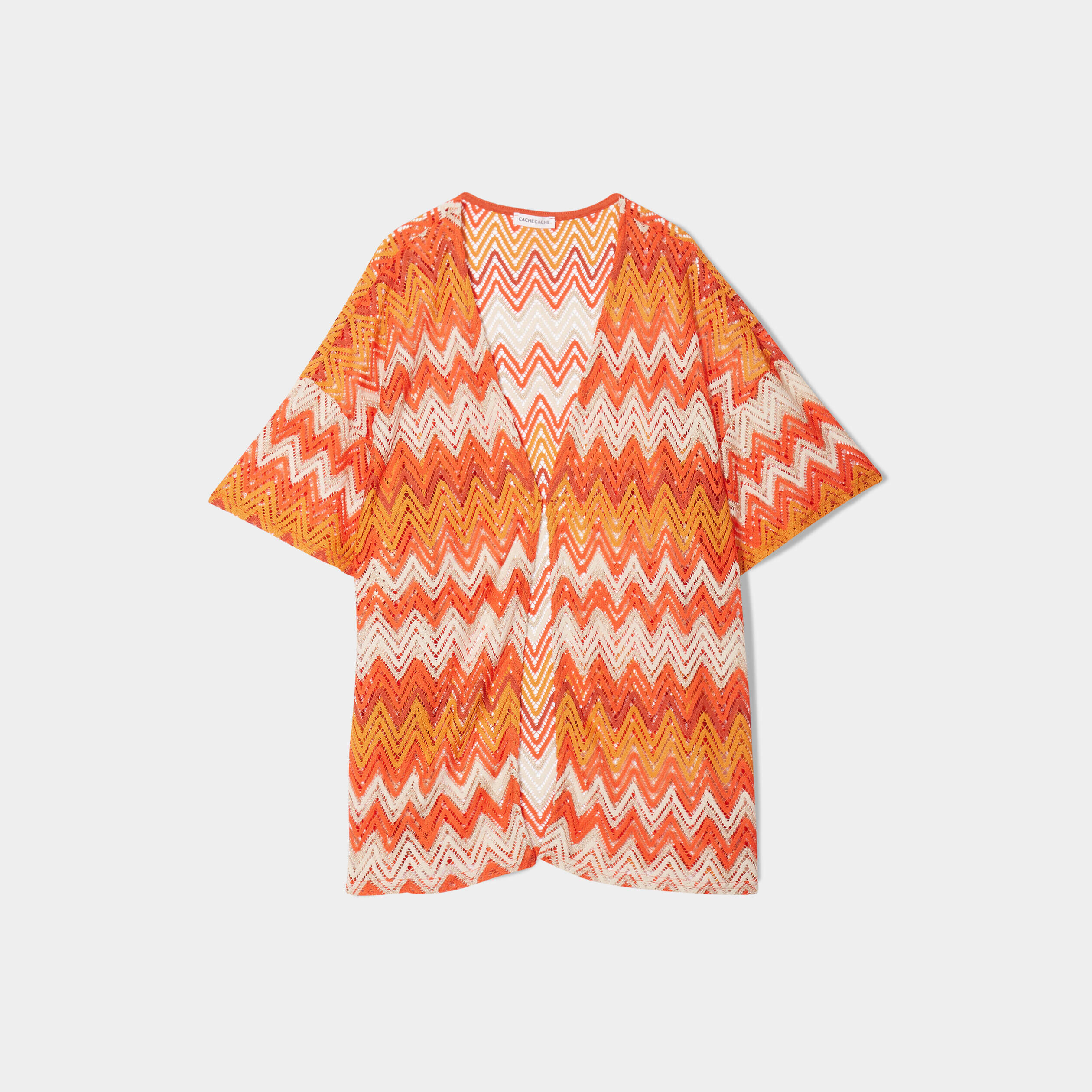 Gilet kimono manches courtes orange femme | Cache Cache