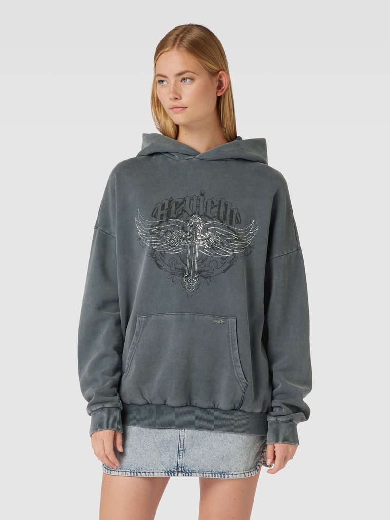 Hoodie mit Label-Print in anthrazit