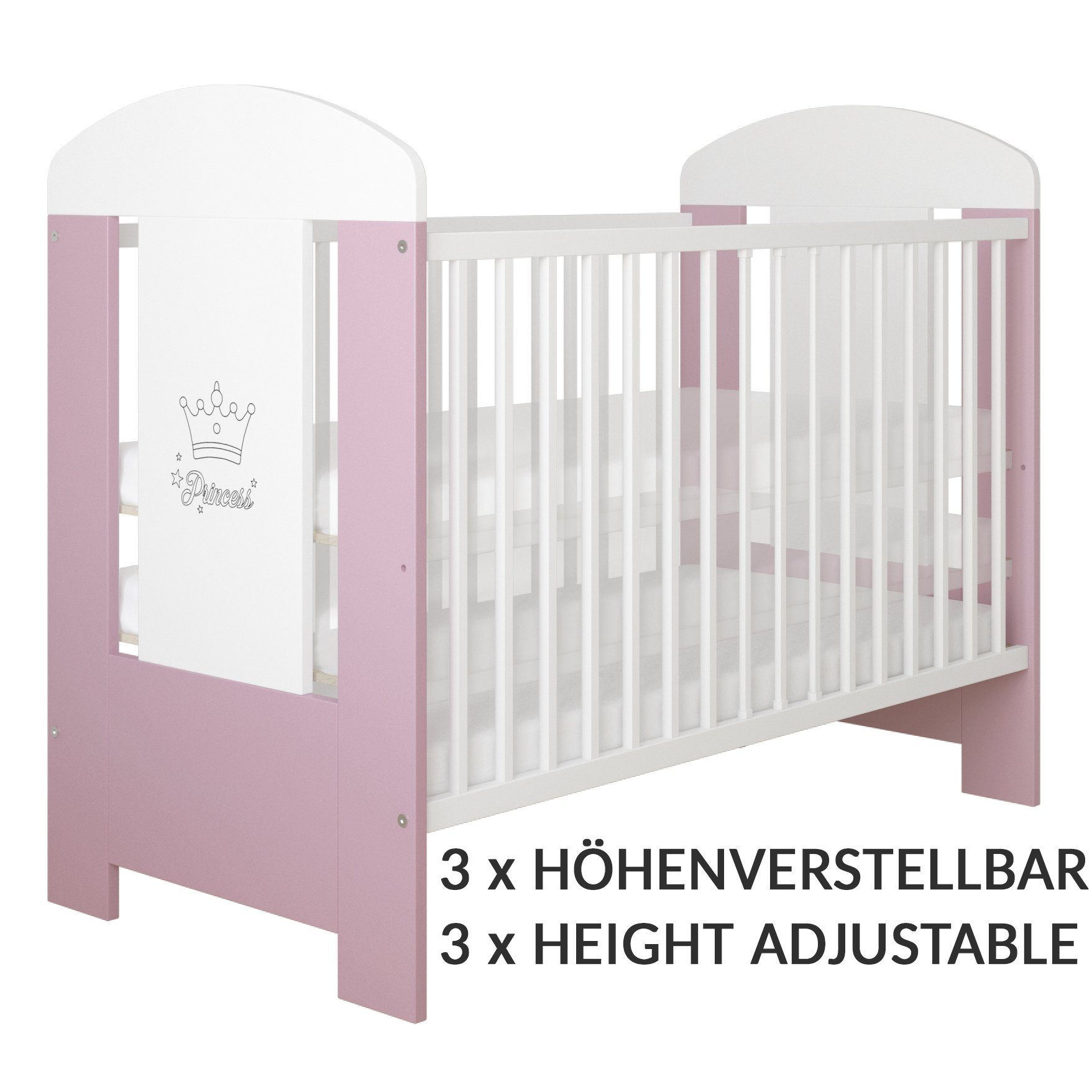 LCP Kids Kinderbett Princess 60x120 cm (1-tlg., Bett ohne Matratze, ohne Bettkasten), 3 entnehmbare Schlupfsprossen an einem Seitenteil, einfache Montage
