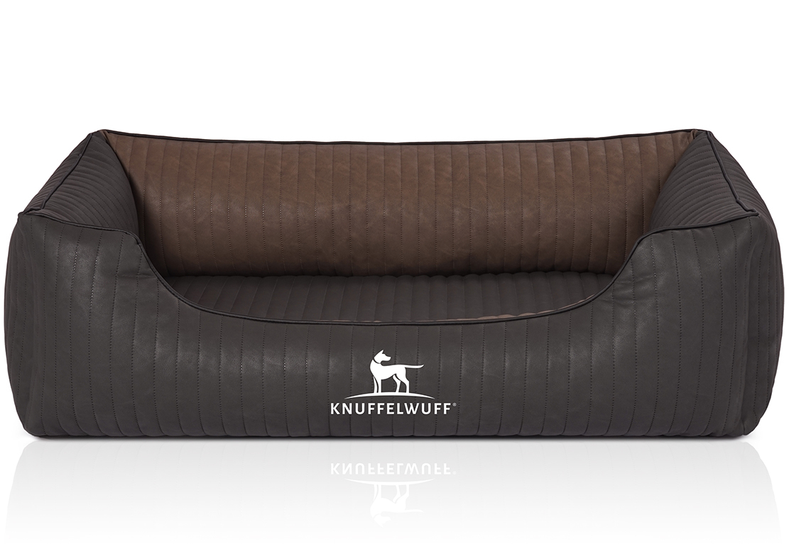 Knuffelwuff Hundebetten Knuffelwuff Orthopädisches Hundebett Rough Road aus laser-gestepptem marmoriertem Kunstleder schwarz/ braun M-L