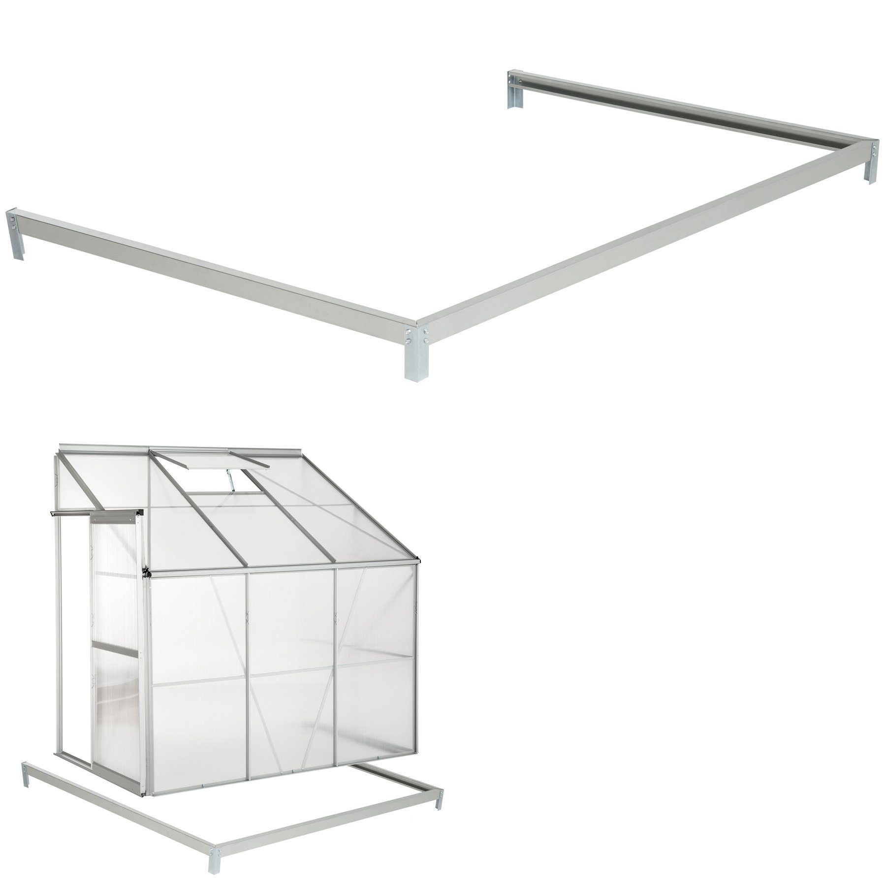 tectake Gewächshaus Anlehngewächshaus aus Aluminium mit Fundament, 0,40 mm Wandstärke