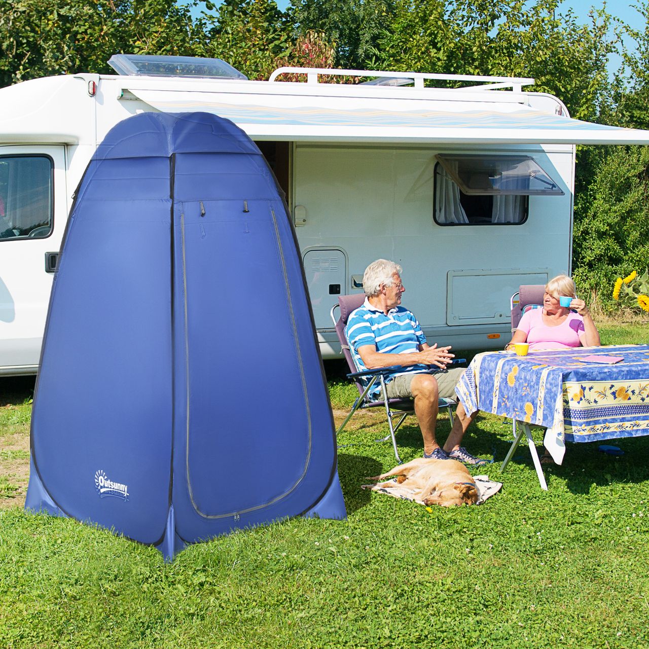 Outsunny Pop up Toilettenzelt Mobiles Camping Duschzelt Umkleidezelt mit Innentasche Duschkabine Umkleidekabine Wasserfest Polyester Dunkelblau 120 x 120 x 190 cm