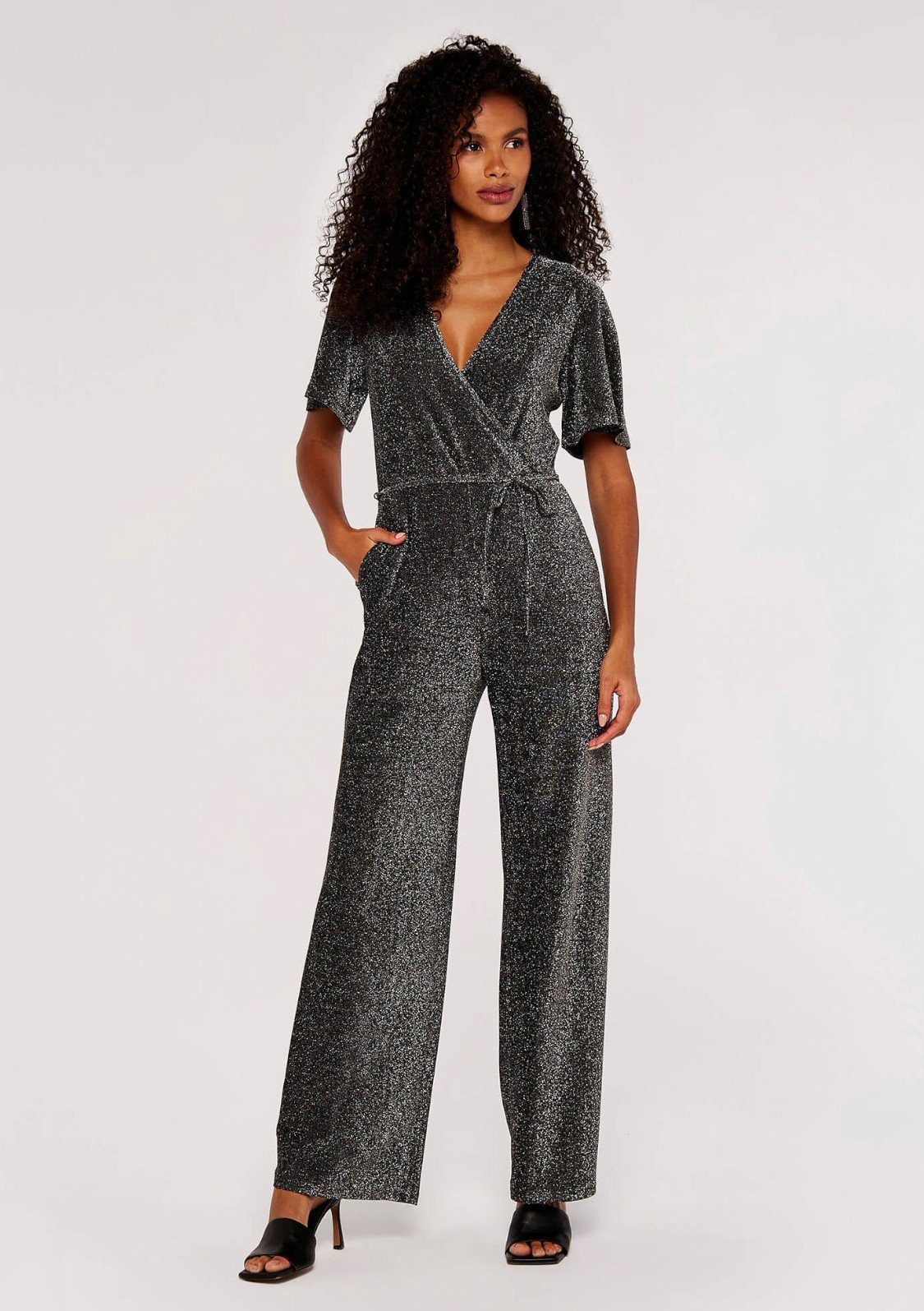 Apricot Jumpsuit Sparkle Angel Sleeve Jumpsuit (2-tlg., mit Bindeband) mit Glitzer