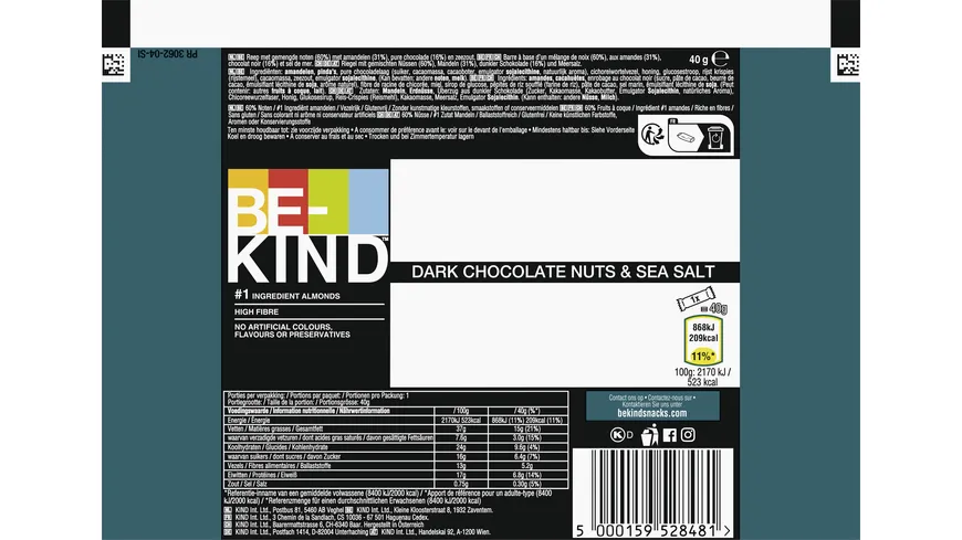 BE-KIND® Dark Chocolate Nuts & SeaSalt Riegel 40 g