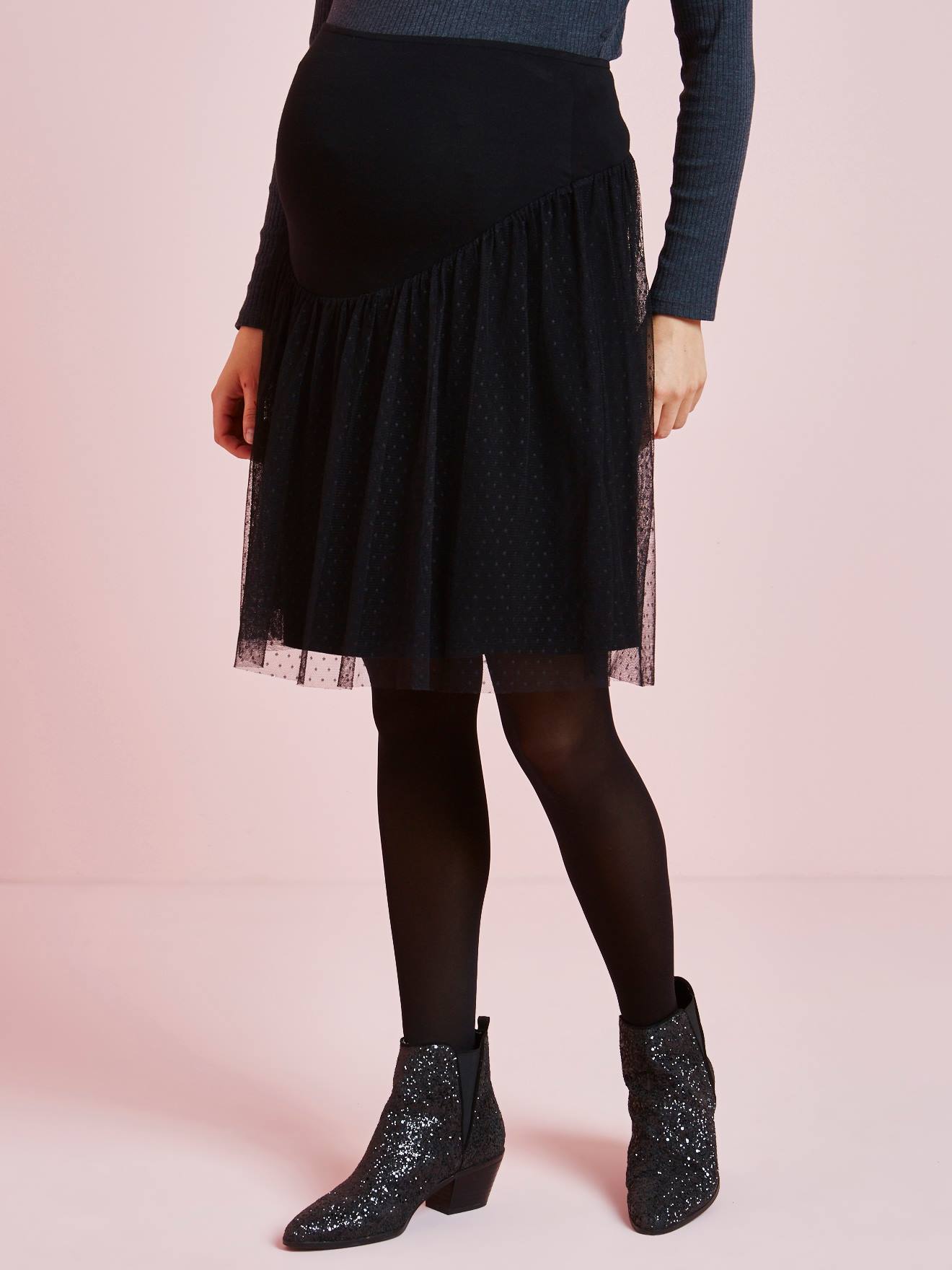 Jupe de grossesse en plumetis noir