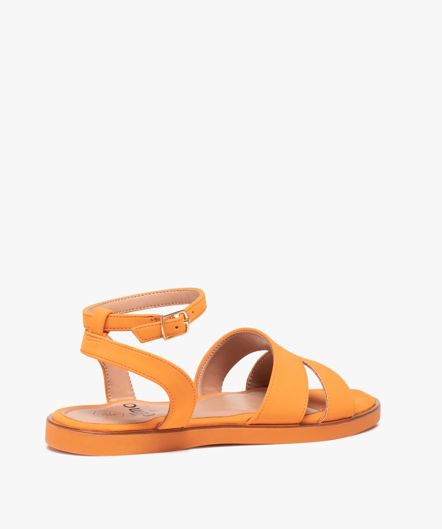 Sandales femme unies à talon plat et bride foulard orange | GEMO