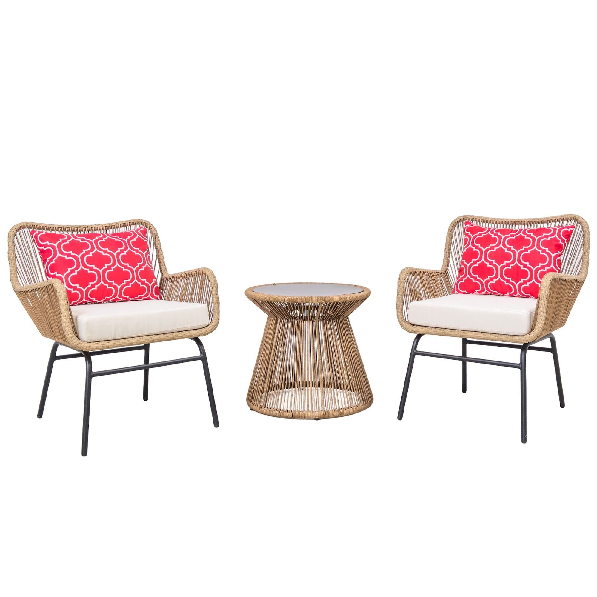 osoltus Gartenlounge-Set osoltus Lounge Set 2 Sessel mit Tisch und Kissen im Rattan Look