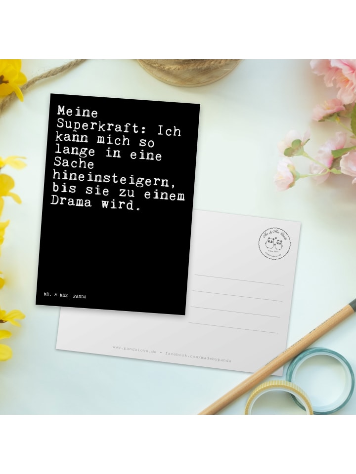 Mr. & Mrs. Panda Postkarte Meine Superkraft: Ich kann... mit Spruch in Schwarz günstig kaufen onesize