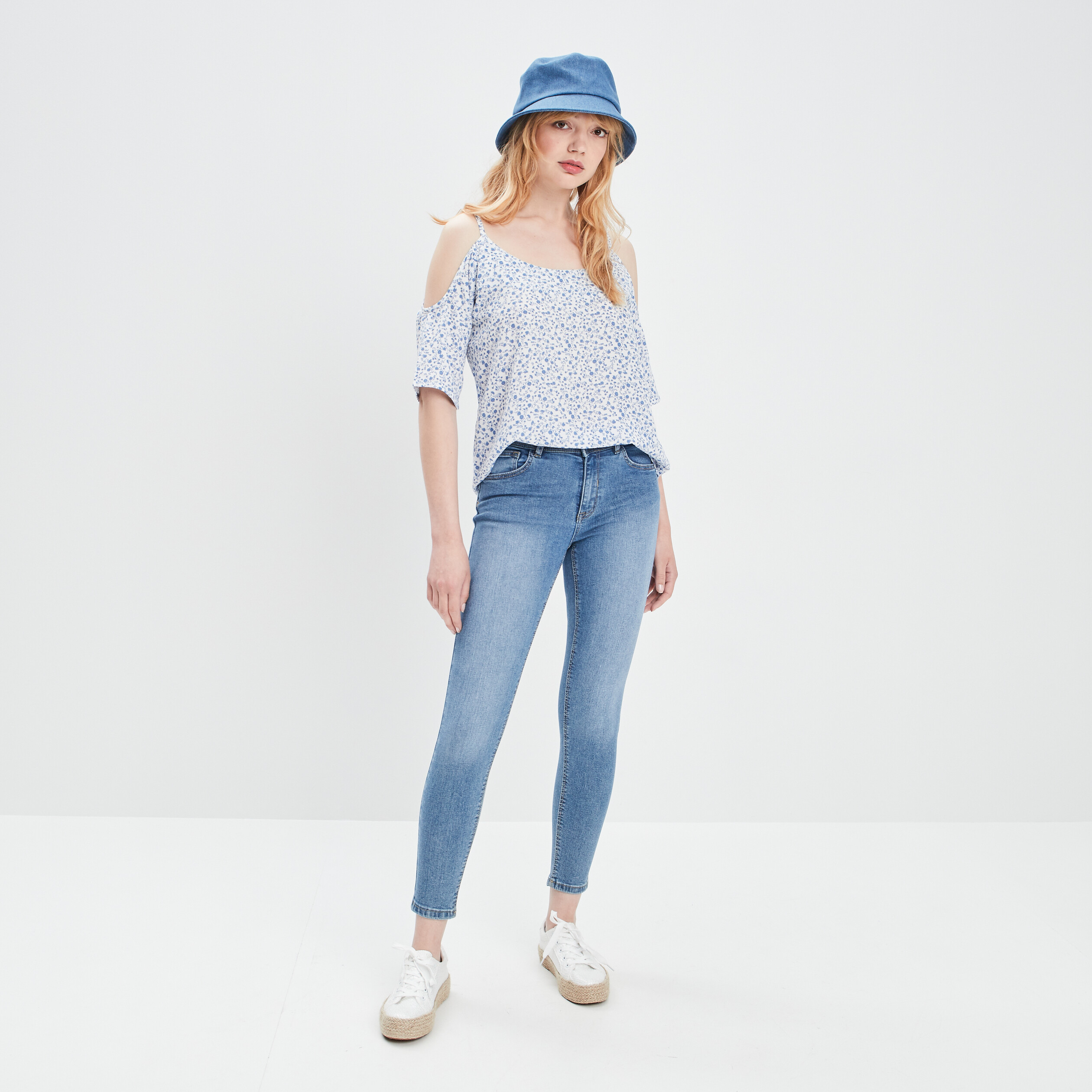 Blouse épaules dénudées bleu femme | La Halle
