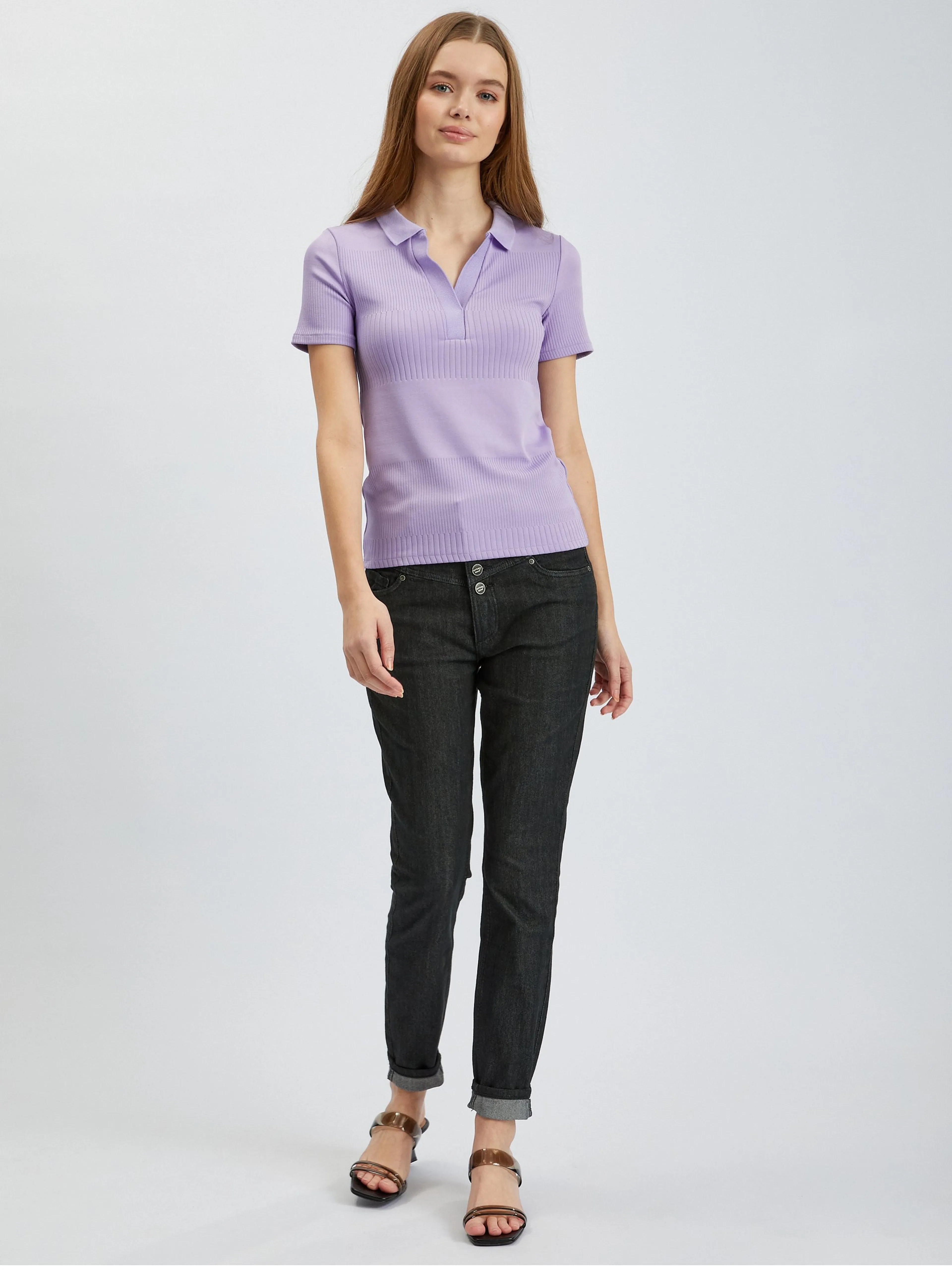 Hellviolettes Damen-Strick-Poloshirt ORSAY