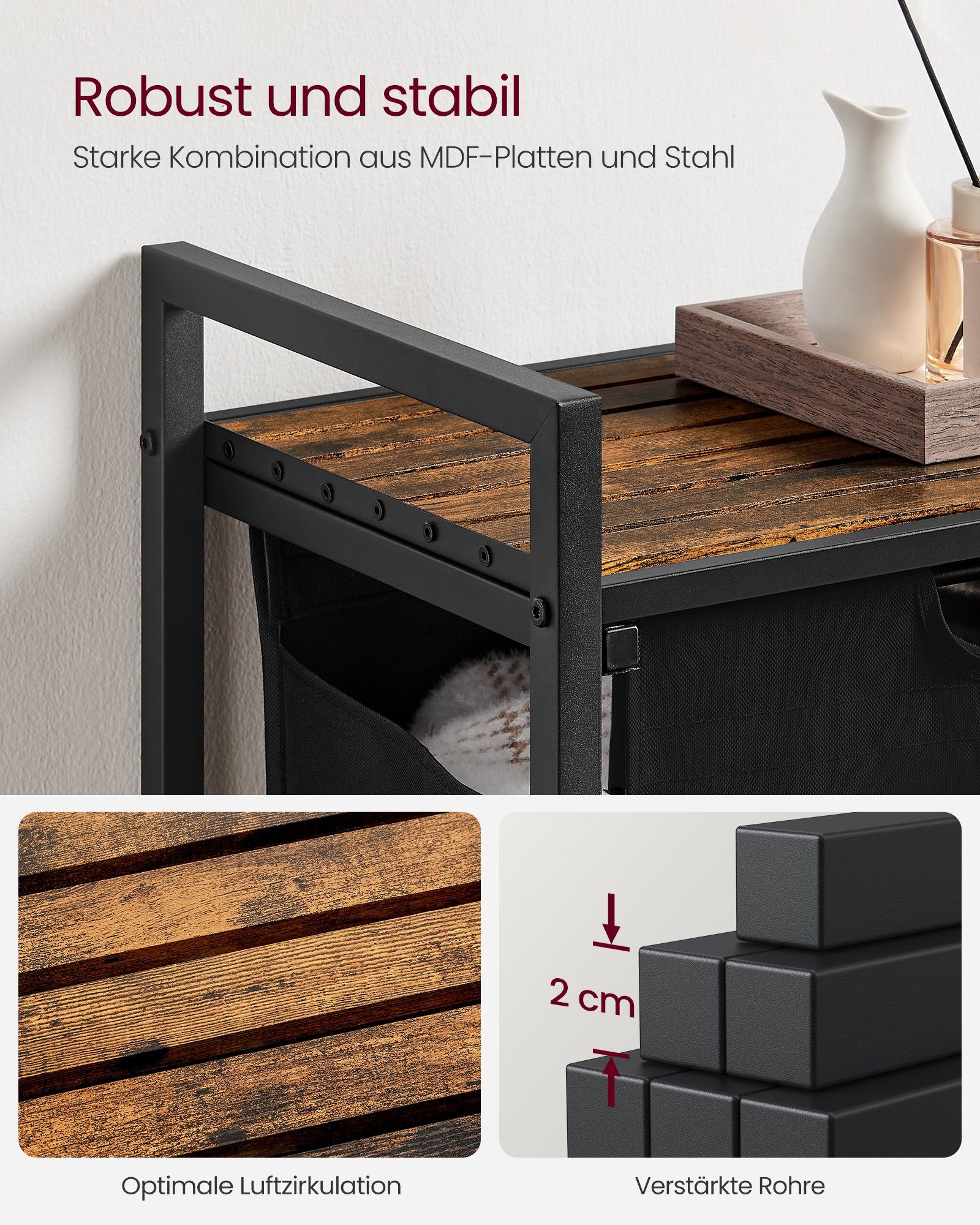 VASAGLE Wäschekorb, 2 Wäschesäcke aus Oxford-Gewebe, abnehmbar, 2 x 46 L