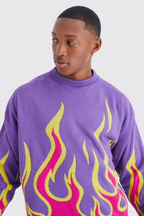 Kastiger Pullover mit Flammen