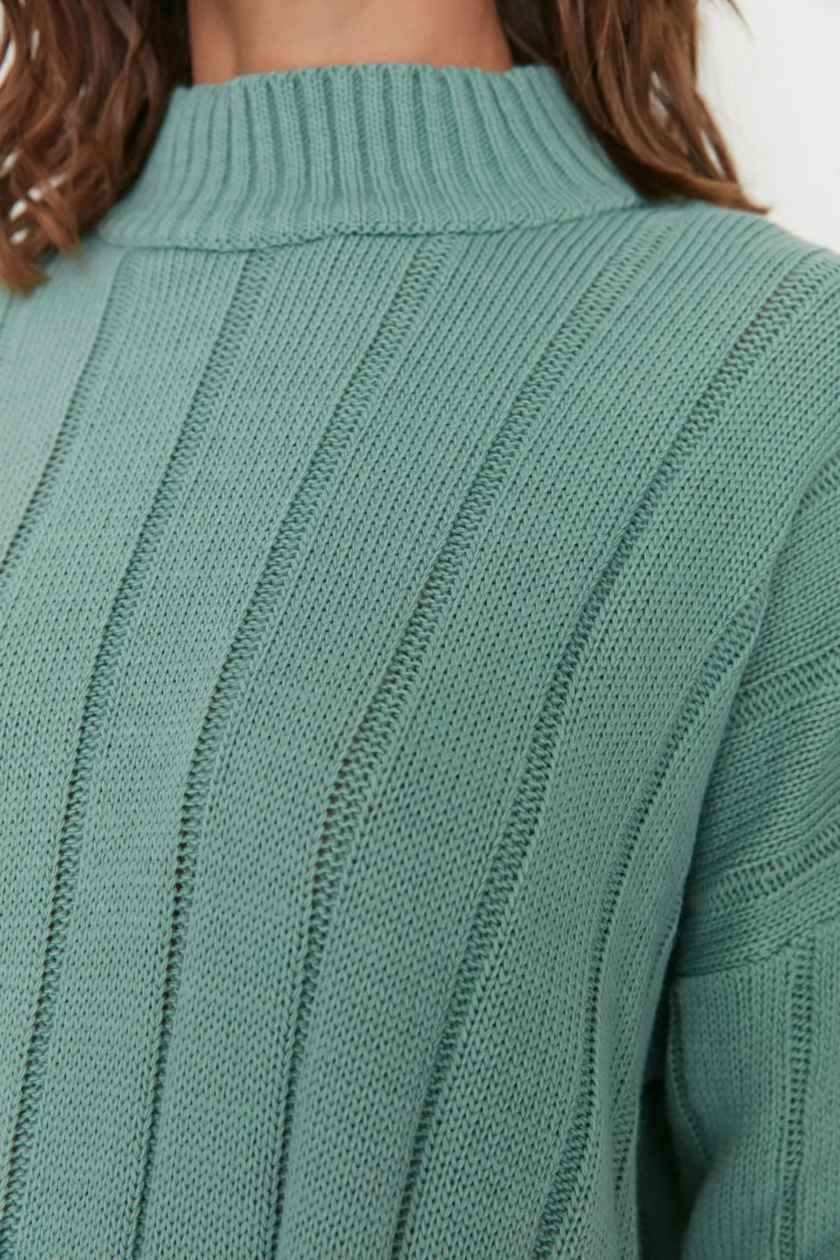 Trendyol Collection  Mintgrünes Strickoberteil und -unterteil-Set mit detailliertem Strickmuster TWOAW23AU00016