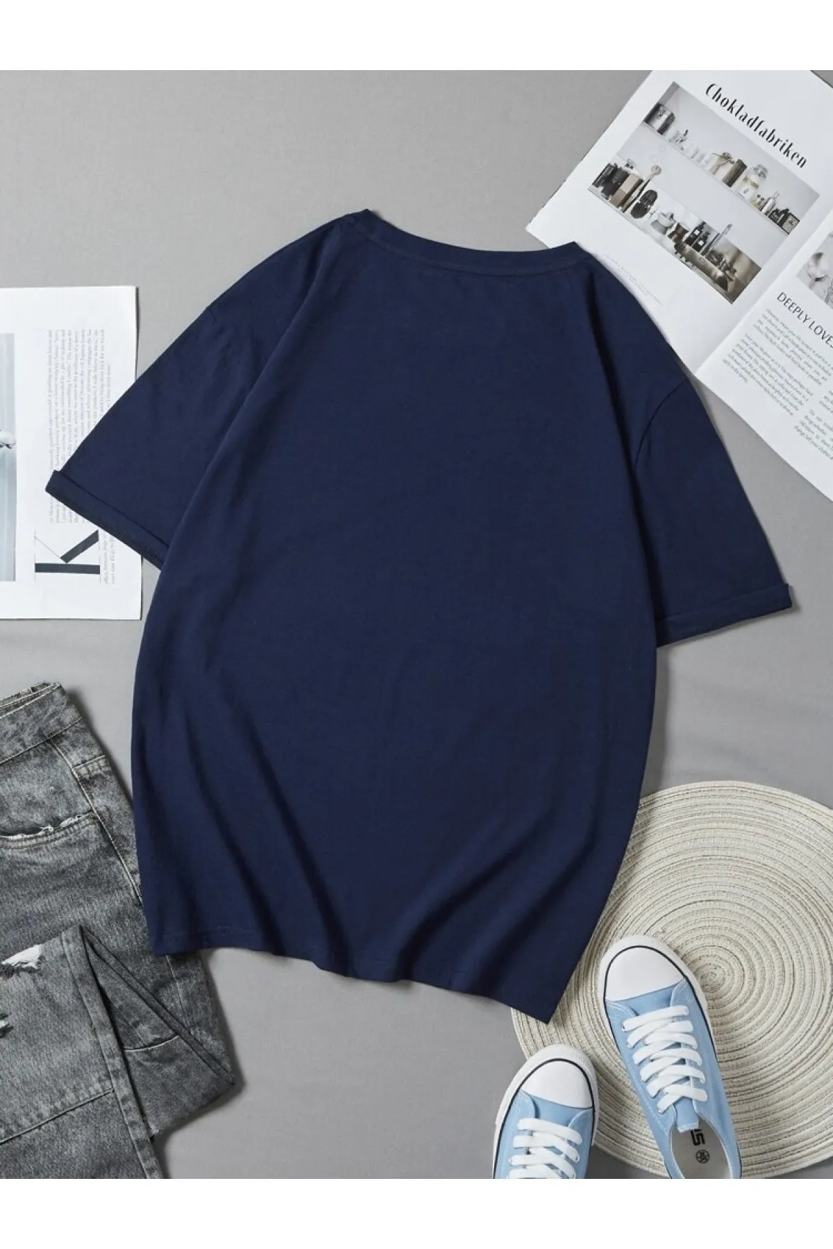 GRİLAND  Unisex-Marineblaues Oversize-T-Shirt mit Rundhalsausschnitt