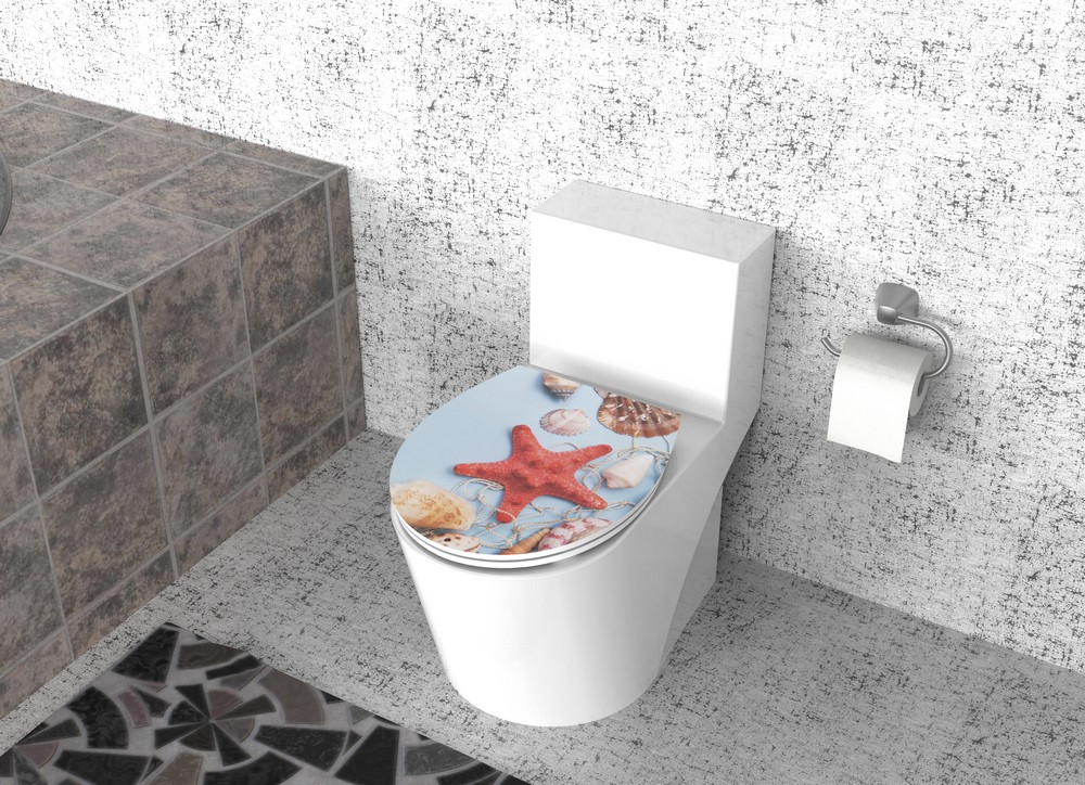 K&H Sanitary Duschwell Duroplast WC-Sitz Water Printing - Muschelnetz