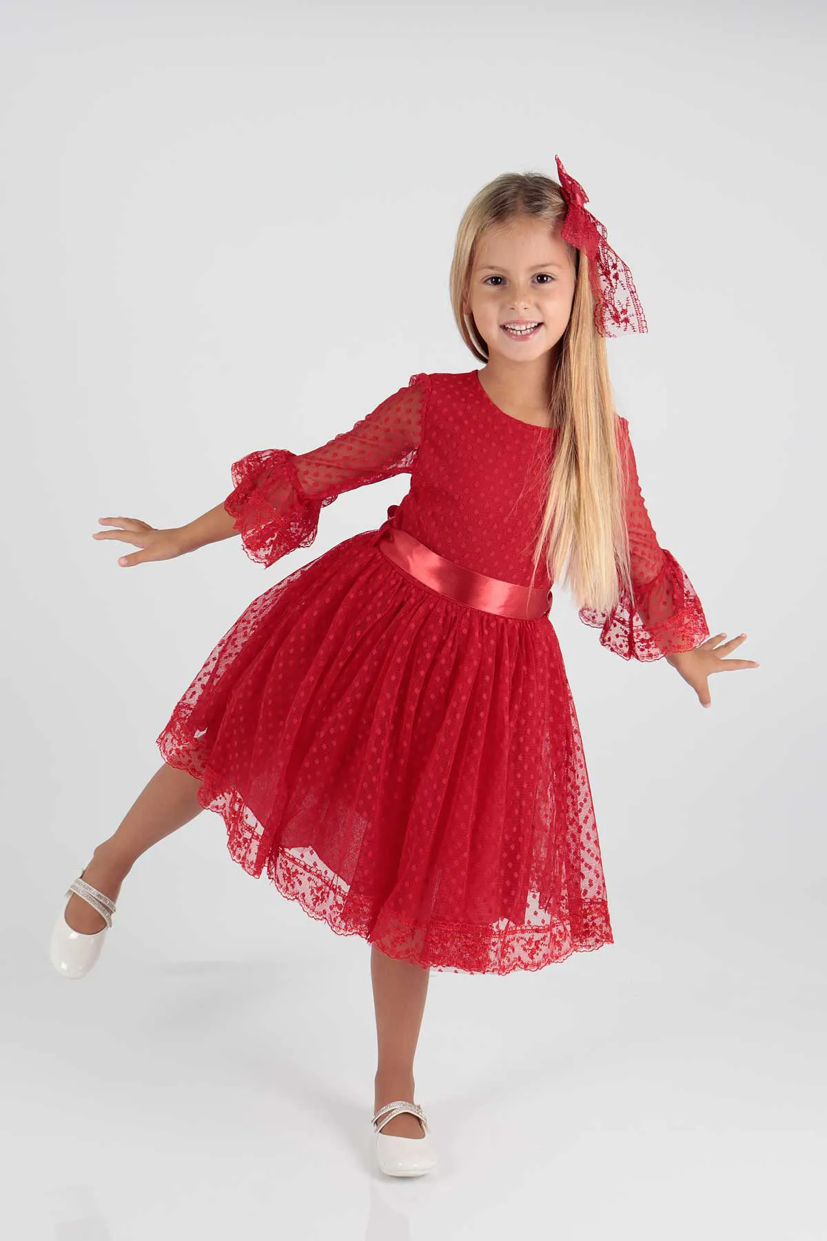 AHENGİM  Trendiges Abendkleid für Mädchen mit Schnalle und Tüllspitze Ak2209