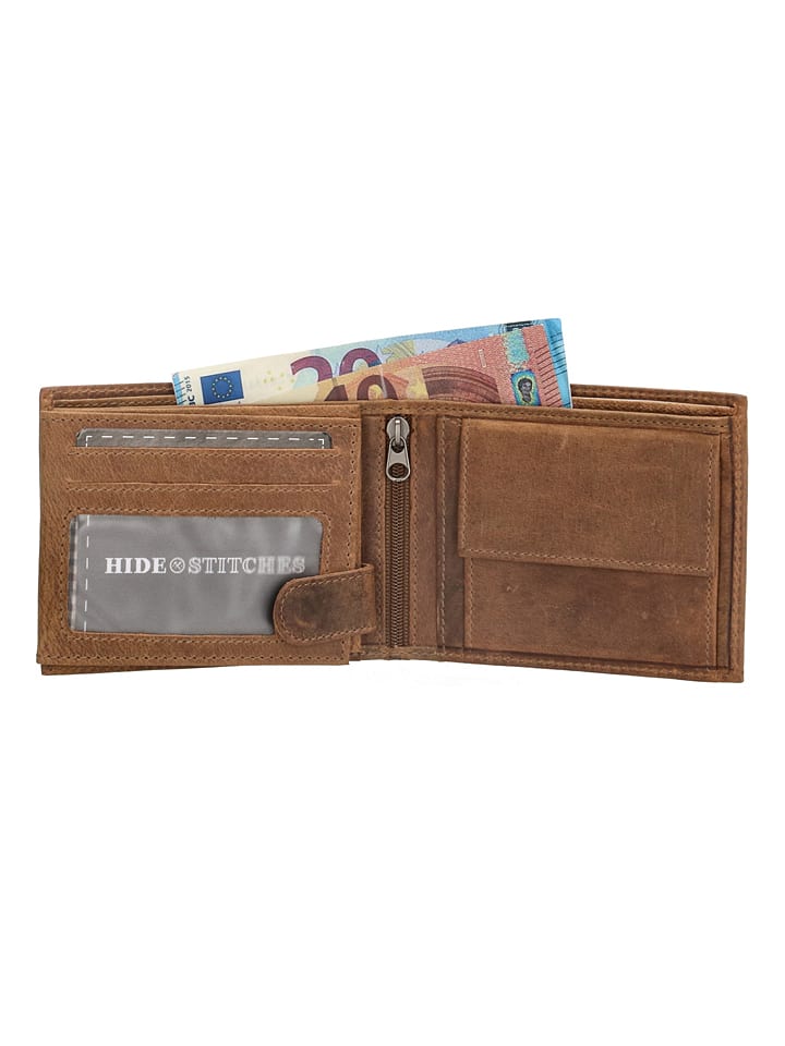 HIDE & STITCHES Leder-Geldbörse in Hellbraun - (B)12 x (H)9,5 x (T)2 cm günstig kaufen onesize