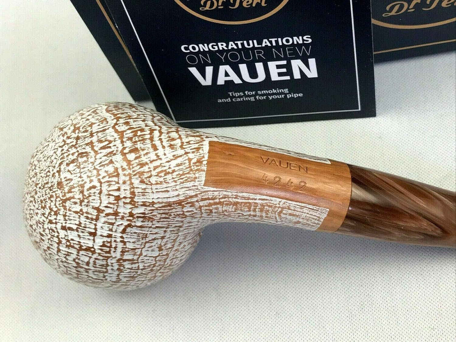 VAUEN Handpfeife Fuji 4242 Pfeife - 9mm Filter Made in Germany, weiß gebeizter Kopf mit matten Finish