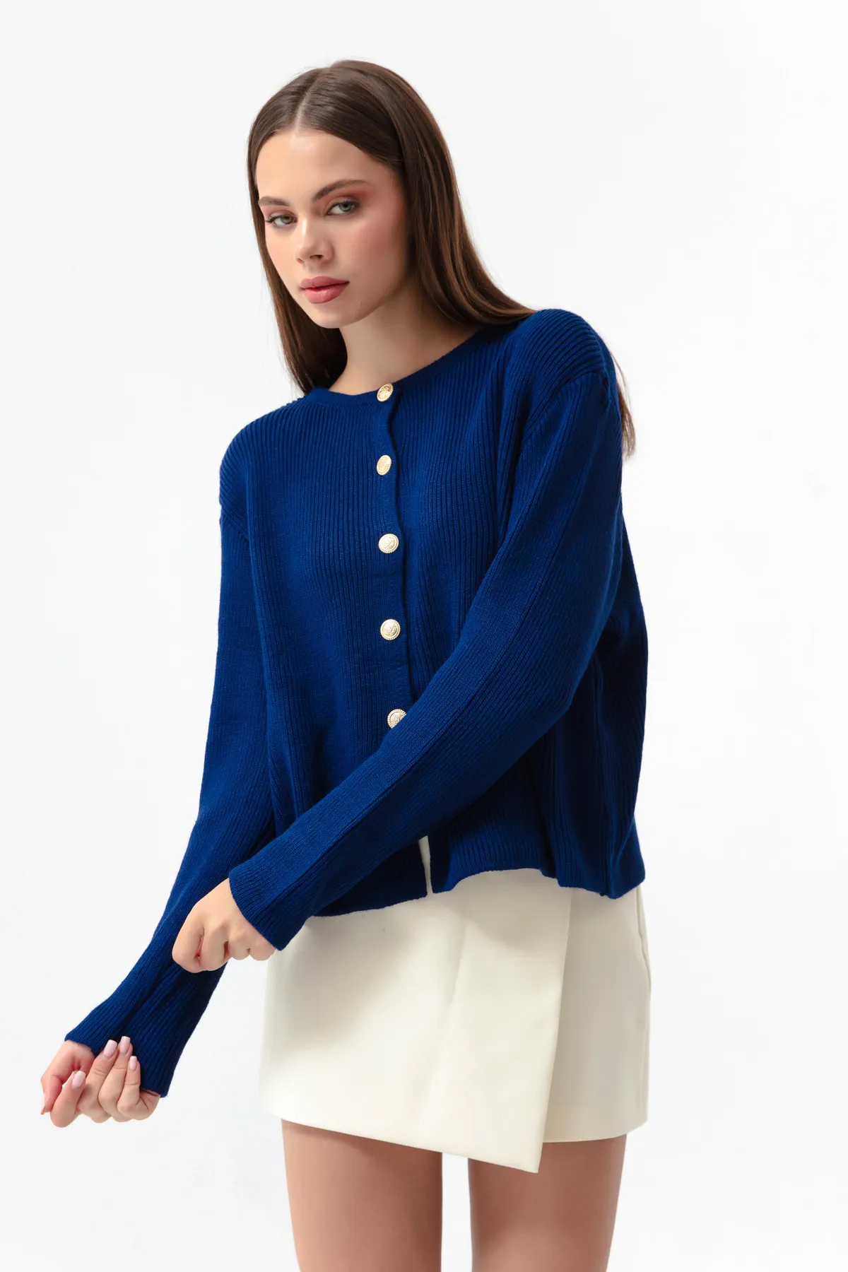 Lafaba  Saks Gold Buttoned Wattierter Cardigan für Damen