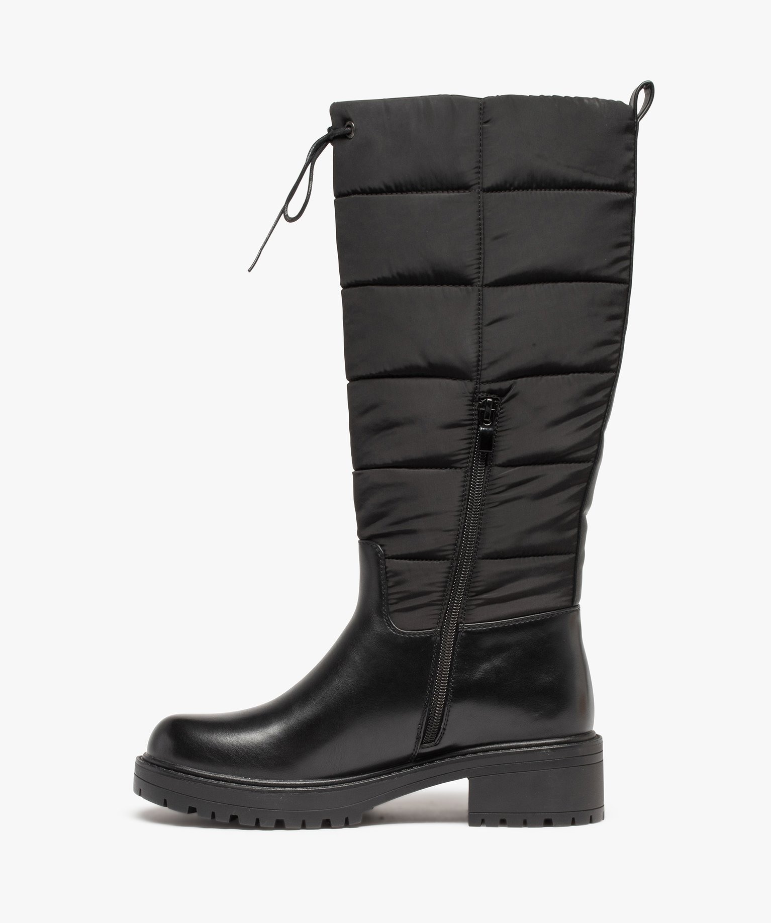 Bottes femme unies à semelle crantée et tige matelassée noir | GEMO