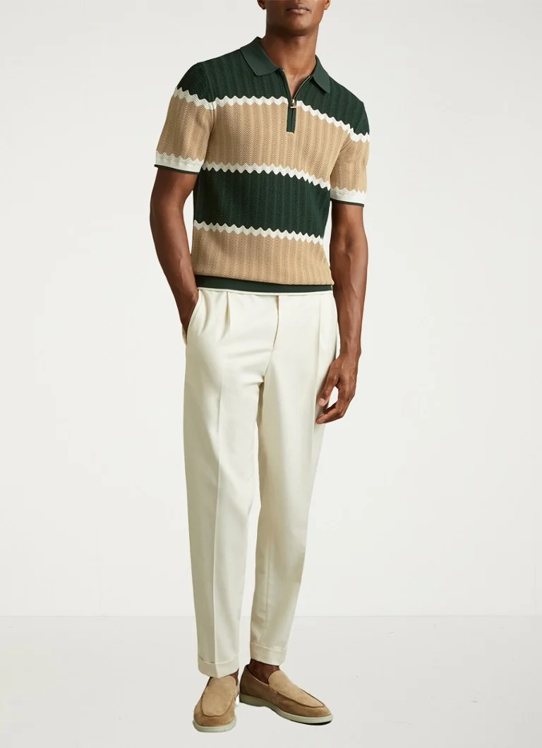 Polo Reiss Alton de corte slim com padrão de malha e meio zíper.