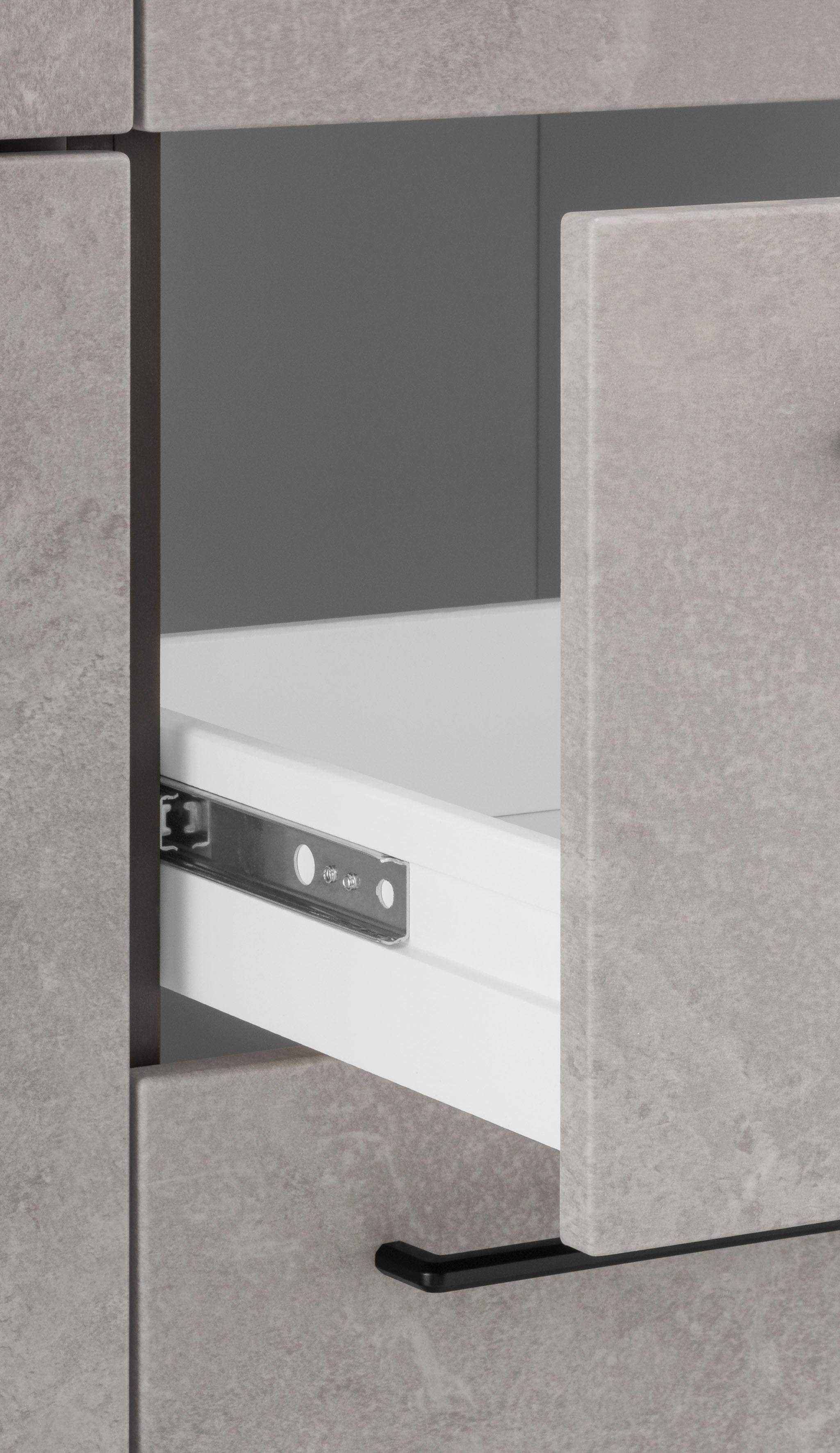 HELD MÖBEL Küchenzeile Tulsa, mit E-Geräten, Breite 380 cm, schwarze Metallgriffe, MDF Fronten