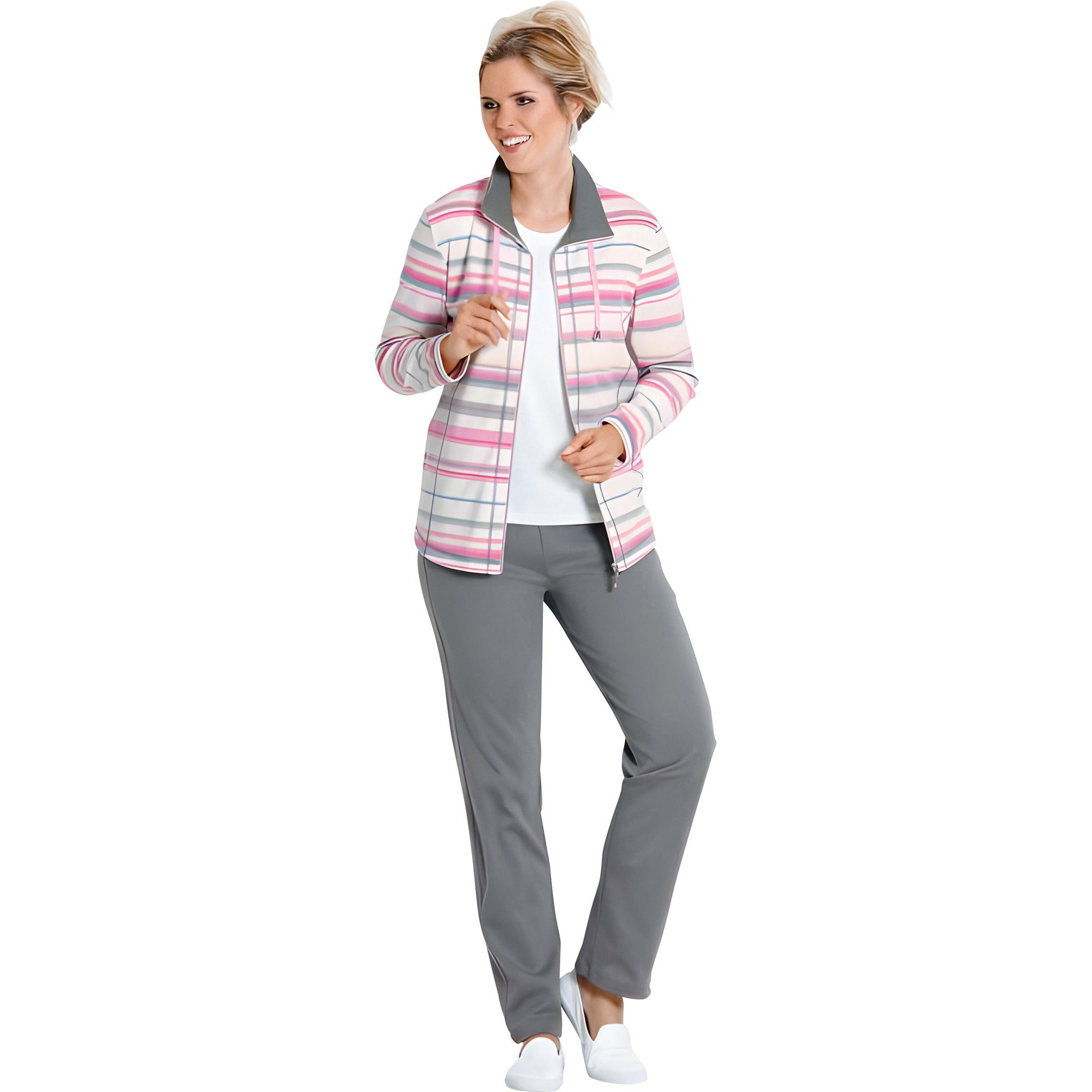 Hajo Freizeitanzug Damen-Freizeitanzug, Interlock-Jersey Streifen: Oberteil, gestrickter Ringel