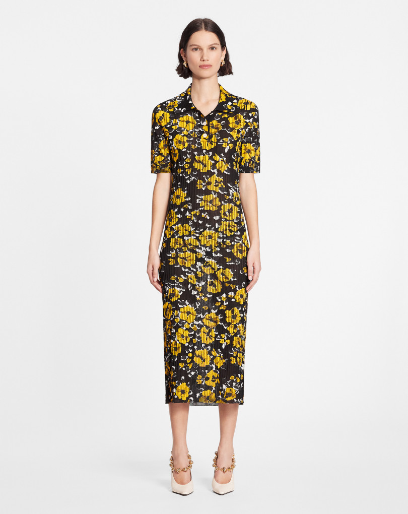 ROBE POLO MI-LONGUE EN SOIE ET COTON IMPRIMÉE