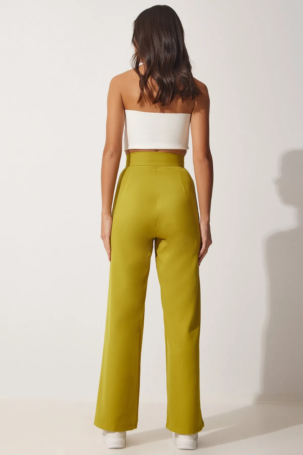 Happiness İstanbul  Ölgrüne lockere Hose mit Klettverschluss für Damen YL00001