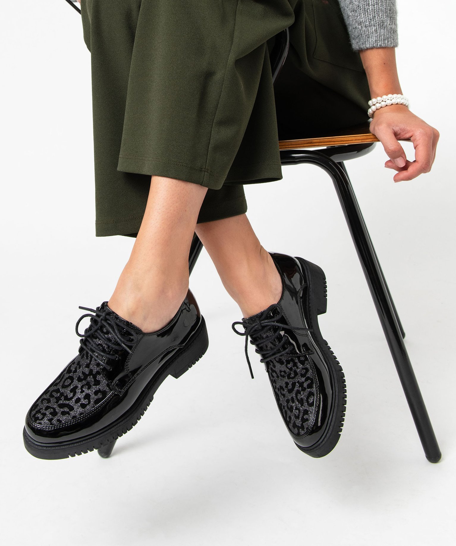 Derby verni avec dessus pailleté femme noir | GEMO