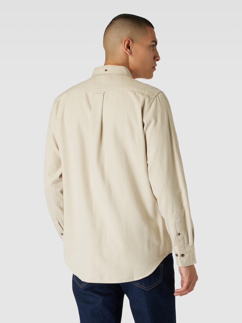 Regular Fit Freizeithemd mit Label-Stitching Modell 'HERRINGBONE' in stein