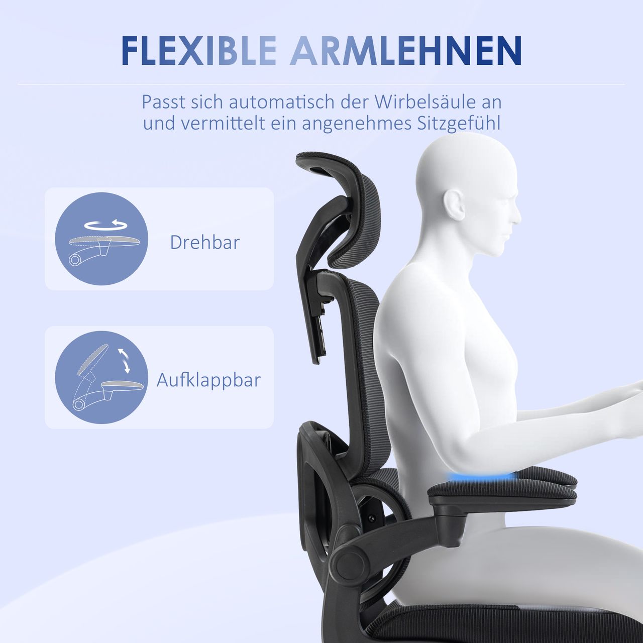 Vinsetto Bürostuhl mit Wippfunktion, höhenverstellbarer Schreibtischstuhl, Mesh