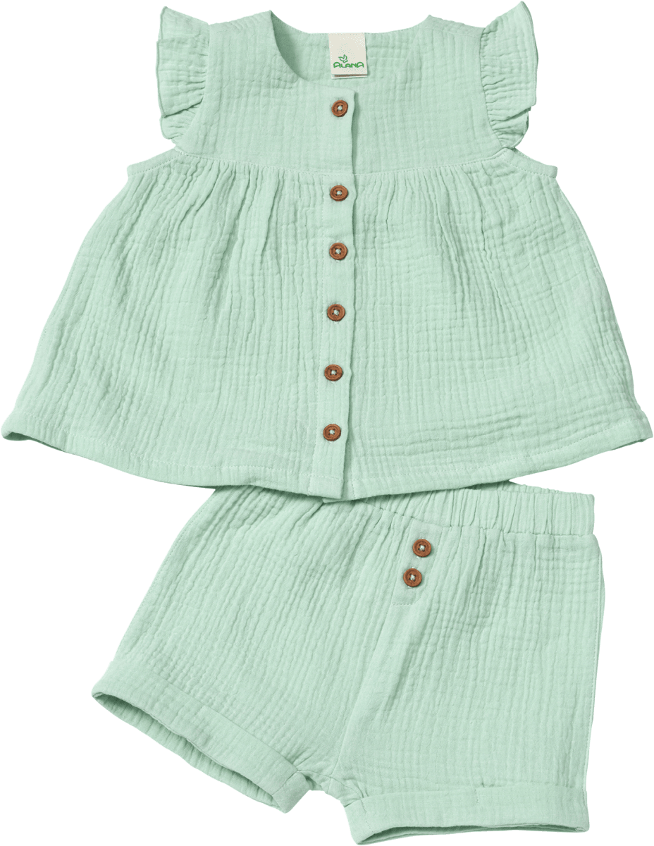 Set mit T-Shirt und kurzer Hose aus Musselin, grün, Gr. 86, 1 St