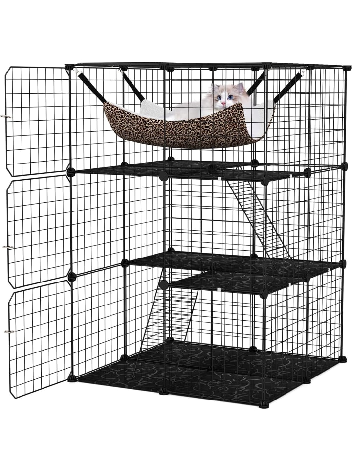 COSTWAY Katzenkäfig 3-stöckig 74 x 74 x 107 cm in Schwarz günstig kaufen onesize