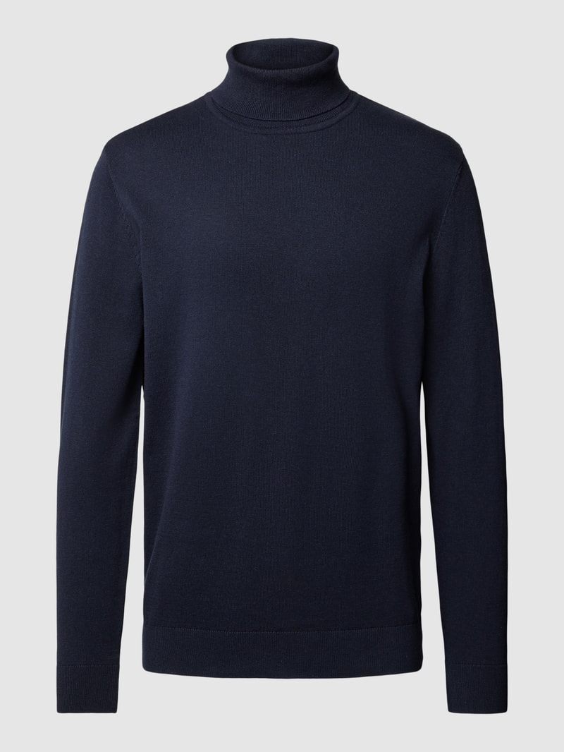 Strickpullover mit Rollkragen in marineblau meliert
