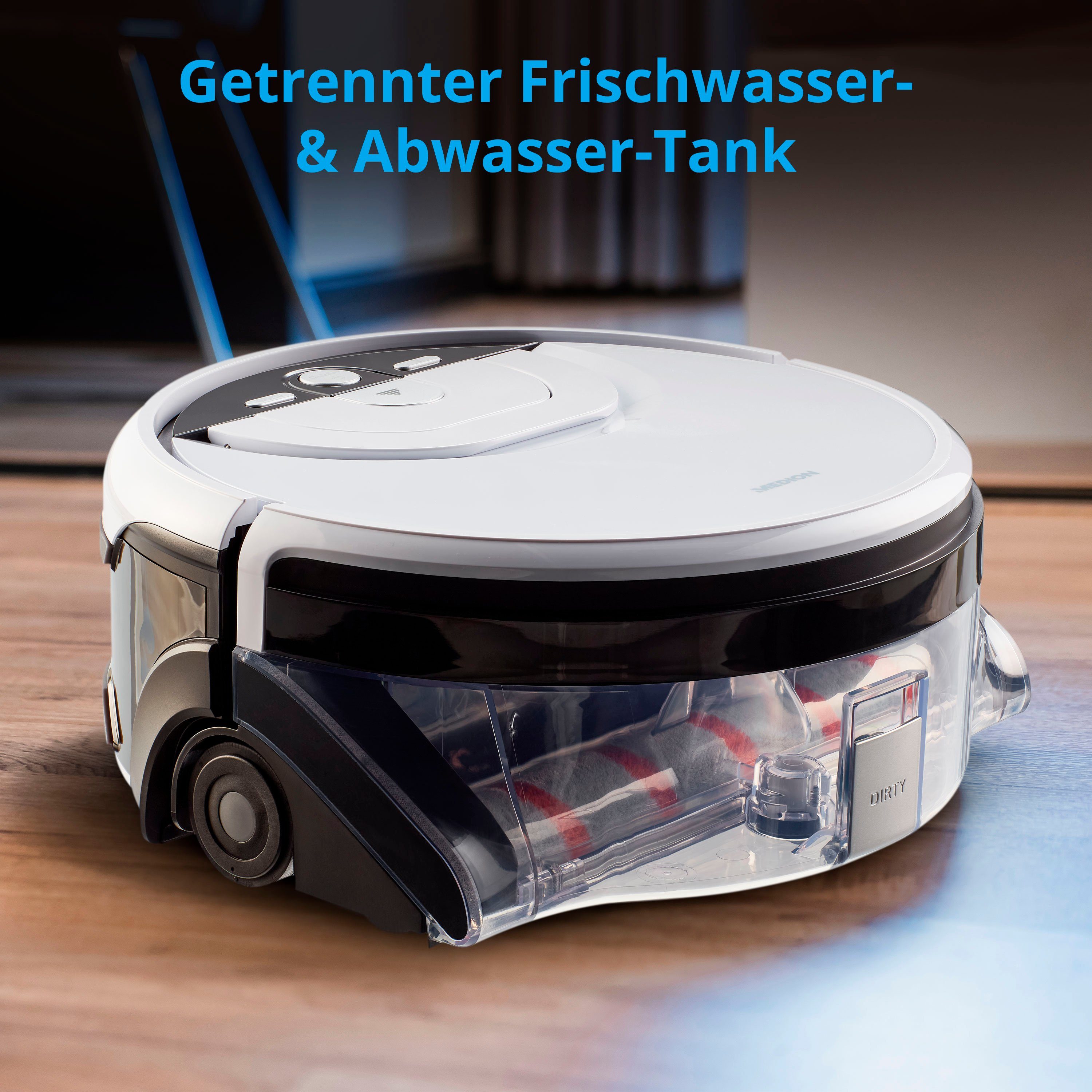 Medion® Wischroboter MD 20053, 25 W, getrennter Frischwasser- und Abwassertank
