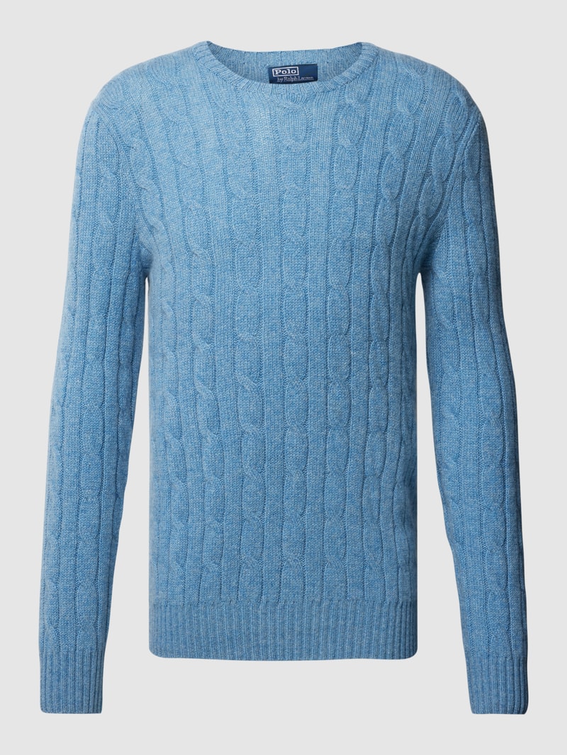 Kaschmirpullover mit Zopfmuster in hellblau