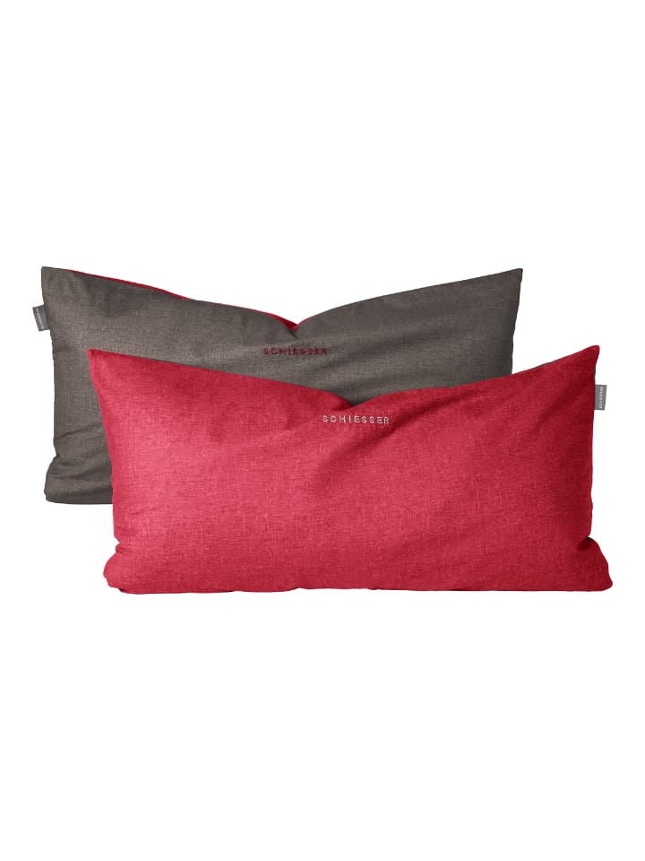 Schiesser 2er-Set: Renforcé-Kissenhüllen in Rot-Dunkelgrau günstig kaufen 40 x 80 cm