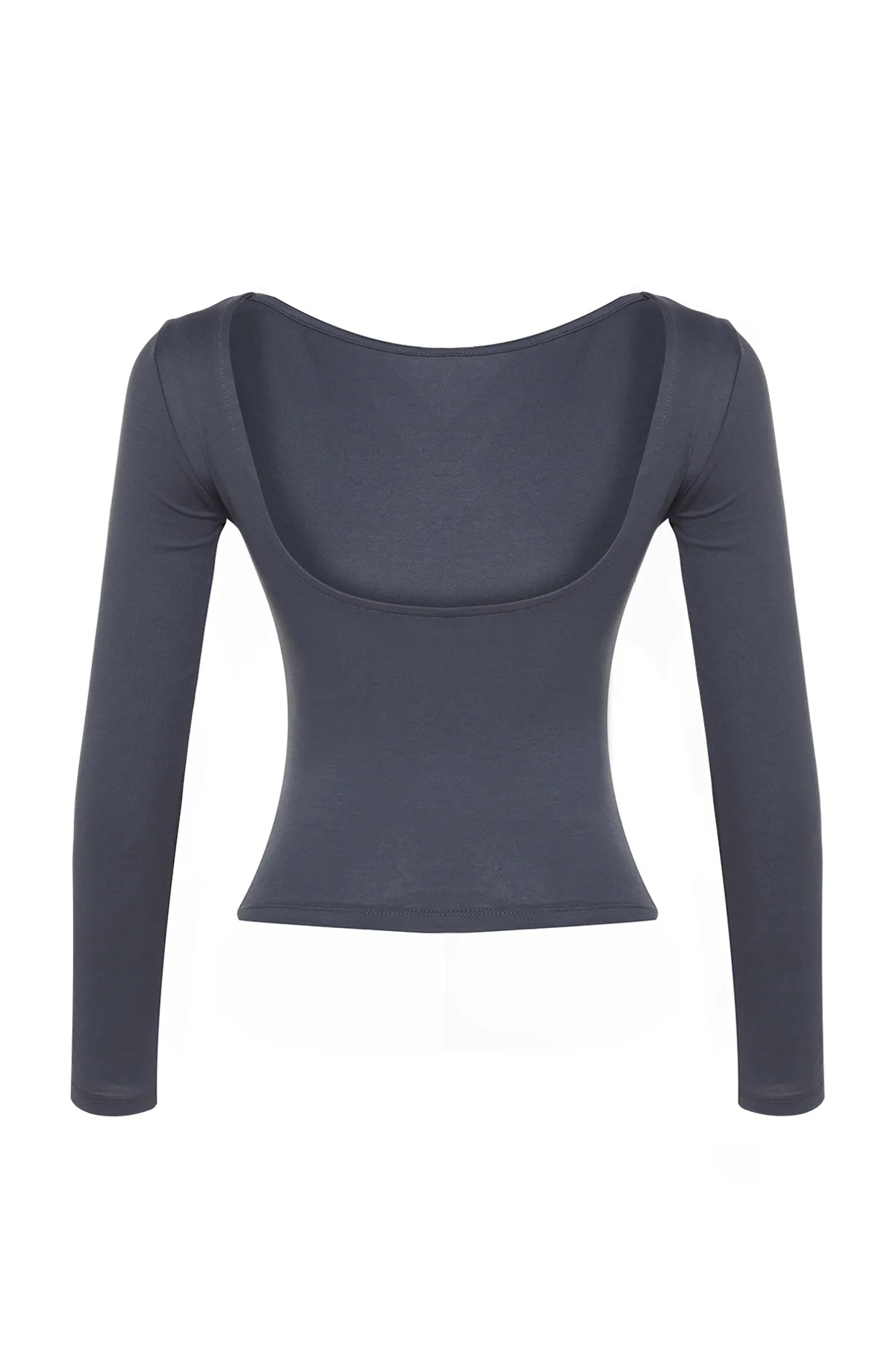 Trendyol Collection  Rückenfreie, taillierte, flexible Bluse aus anthrazitfarbener Baumwolle TWOAW24BZ00160