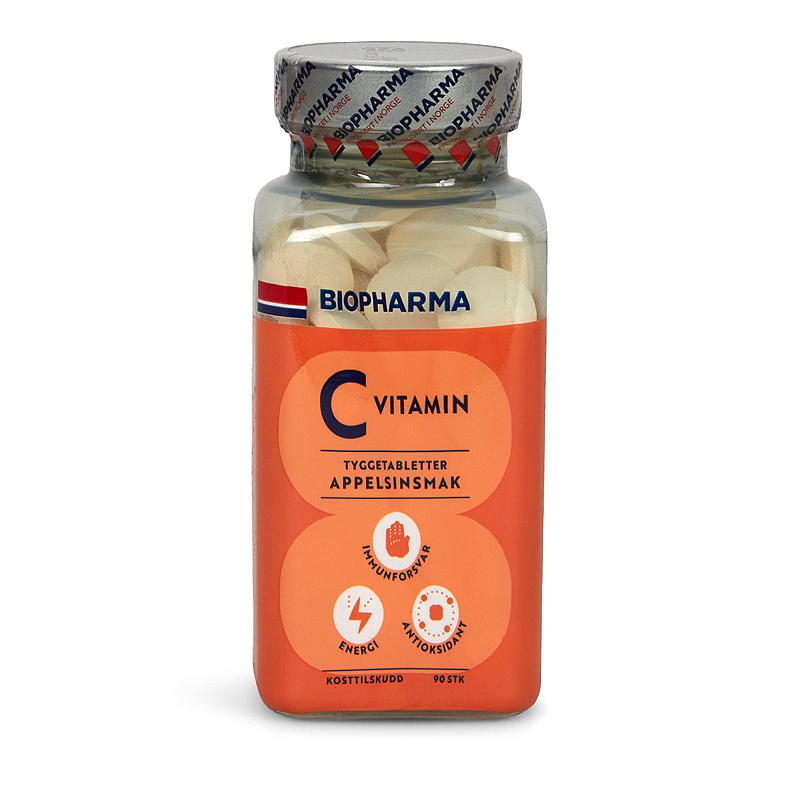 Biopharma C-vitamin 90 stk Appelsin, tyggetab., Biopharma