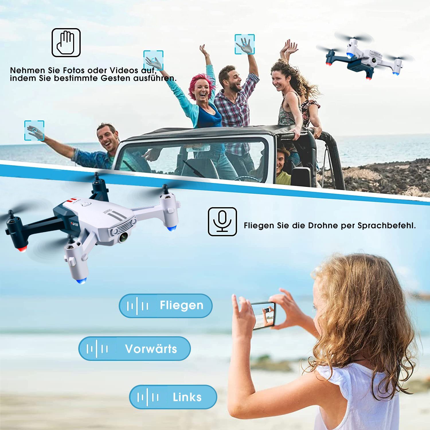 4DRC für Kinder & Anfänger, klappbarer Quadcopter Spielzeug-Drohne (1080P HD, FPV-Live-Video, automatischer Schwebeflug)