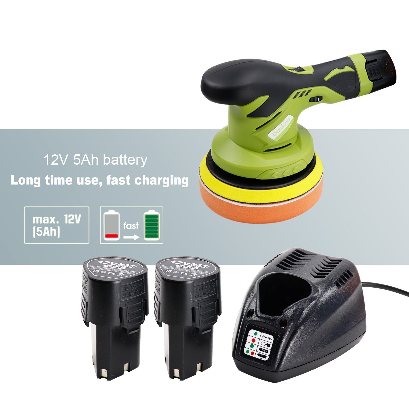 Daskoo Exzenter Poliermaschine Auto Polierer Poliergerät Ø150mm,12V, 6 Geschwindigkeiten Politur set