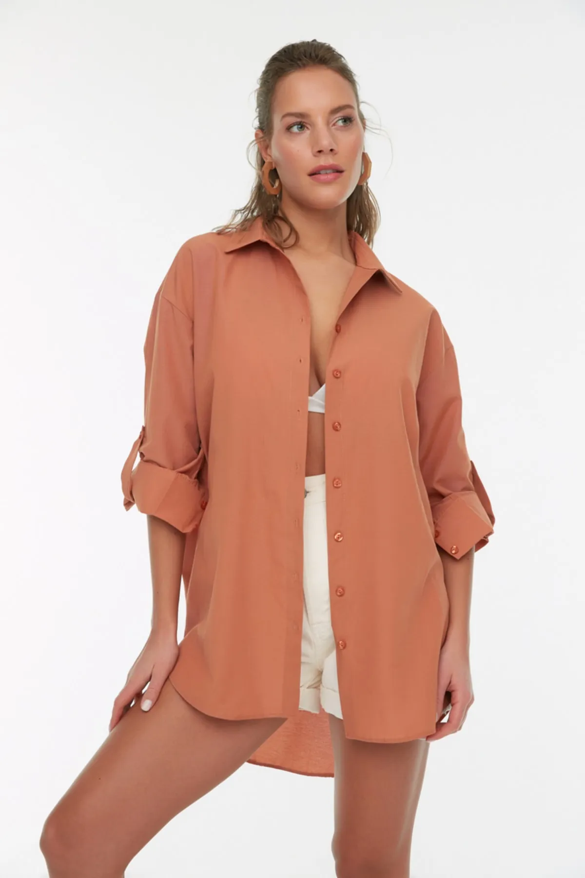 Trendyol Collection  Orangefarbenes gewebtes Hemd TBESS22GO0664
