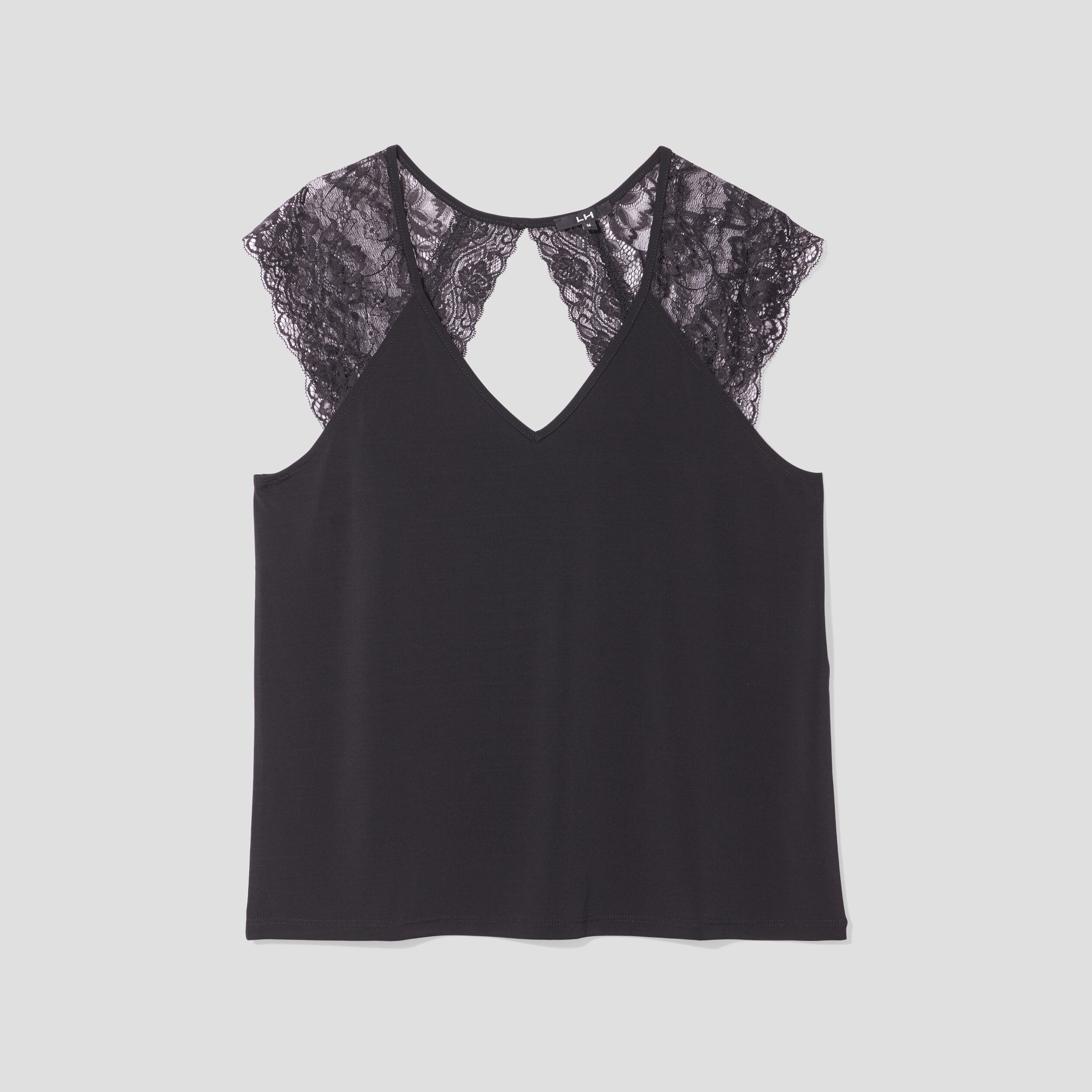 T-shirt col en V dos dentelle noir femme | La Halle