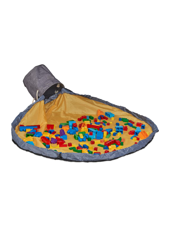 relaxdays Aufräumsack mit Spieldecke in Grau-Orange günstig kaufen onesize