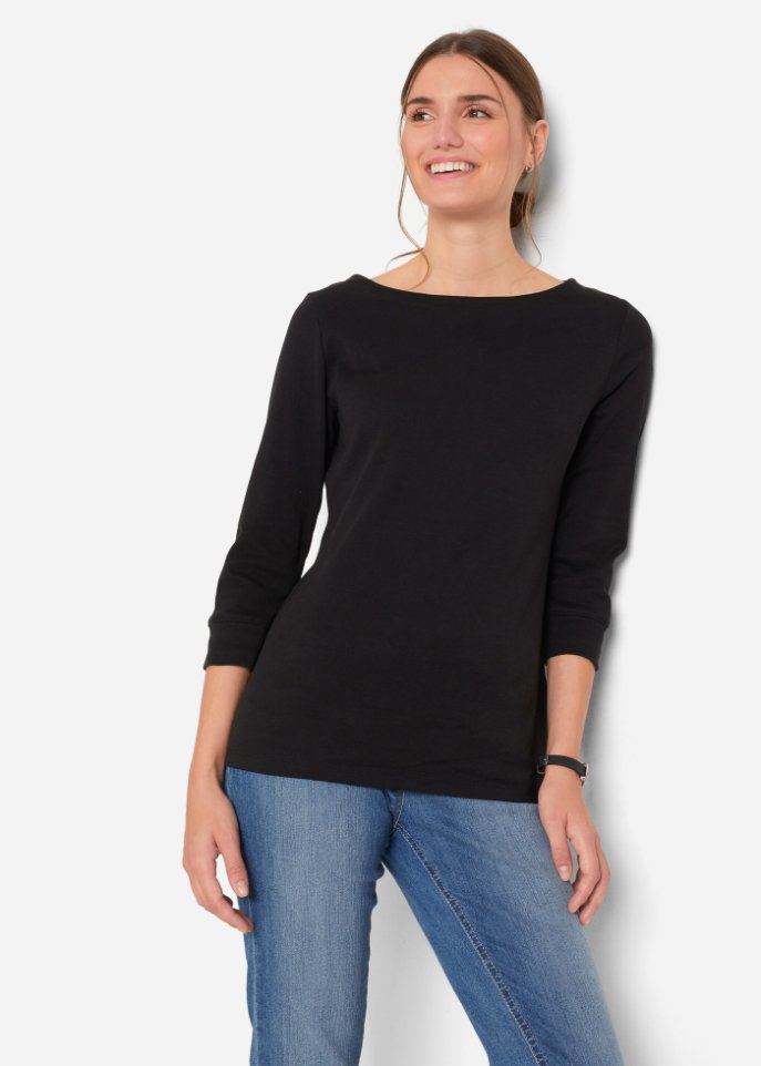 Stretch-Shirt mit U-Boot-Ausschnitt